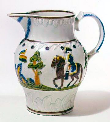 Prattware Jug and Tea Caddy by English School